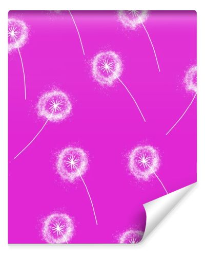 Floral pattern with hand drawn dandelions on pink background. Endless pattern for wallpaper, pattern fills, web page background, surface textures. Hand drawn dandelion, botany