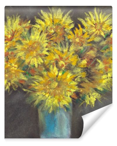 Still-life - bouquet of dandelions flowers in vase on a background drawing by pastel