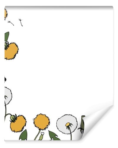 Dandelion drawing border. Vector floral frame.  Wild botanical bloom. Great for tea packaging, label, icon, greeting cards, decor