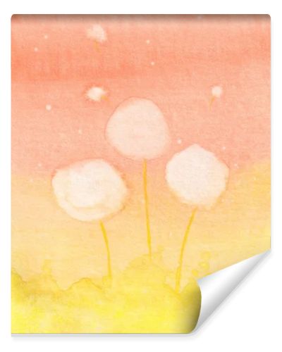 Watercolor Abstract Dandelions In The Rays Of The Sun Against The Orange Sky