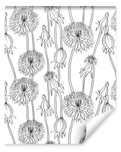 Floral seamless pattern with hand drawn dandelions