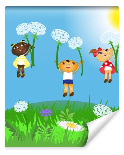 Children fly on dandelions