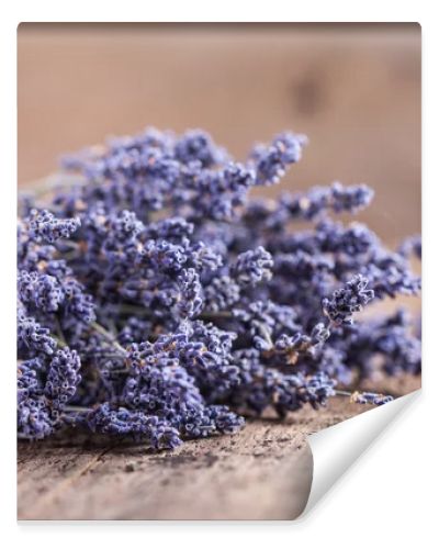 Bunch of lavender flowers on an old wood table