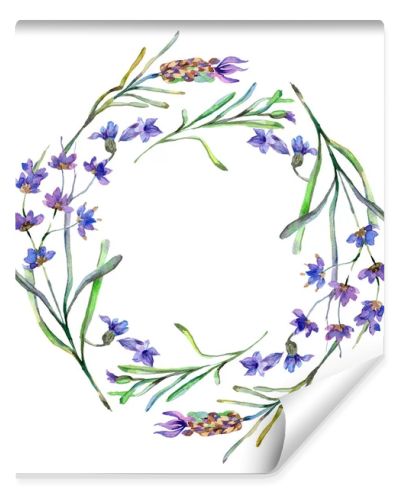 Purple lavender flowers. Spring wildflowers. Watercolor background illustration. Wreath frame border.