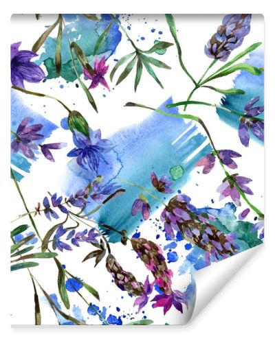 Beautiful purple lavender flowers isolated on white. Watercolor background illustration. Watercolour drawing fashion aquarelle. Seamless background pattern.