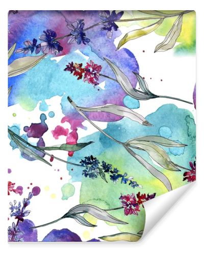 Lavender floral botanical flowers. Watercolor background illustration set. Seamless background pattern.