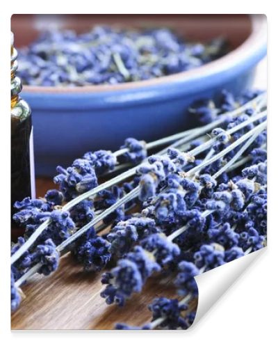 Dried lavender herb and essential aromatherapy oil