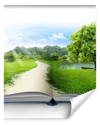 Open book with green nature