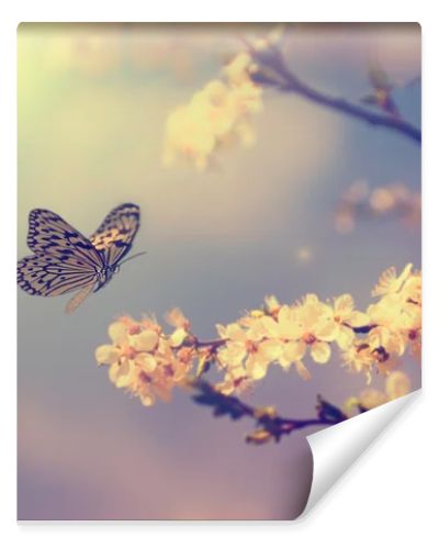 Vintage butterfly with flowers