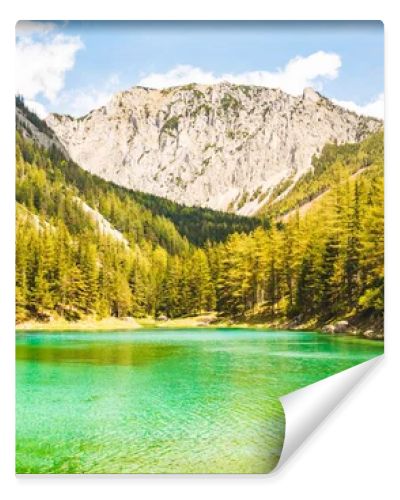 Gruner See, Austria Peaceful mountain view with famous green lake in Styria. Turquoise green color of water. Travel destination