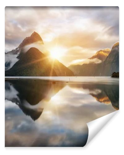 Beautiful Sunrise in Milford Sound, New Zealand