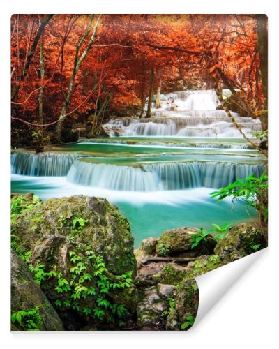 Amazing in nature, beautiful waterfall at colorful autumn forest in fall season 