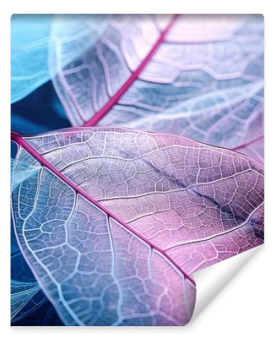 Macro leaves background texture blue, turquoise, pink color. Transparent leaves of the skeleton. generate Ai