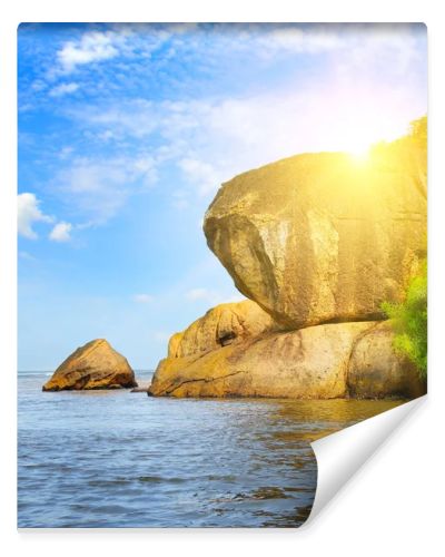 A picturesque cliff on the shore of a tropical sea.