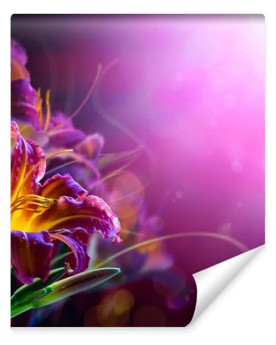 Flowers on a red background .With copy-space