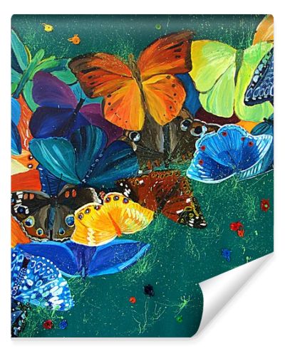 Colour butterflies on a gree background