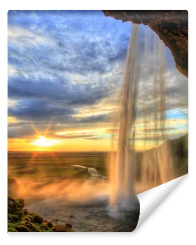 Seljalandfoss waterfall at sunset in HDR, Iceland