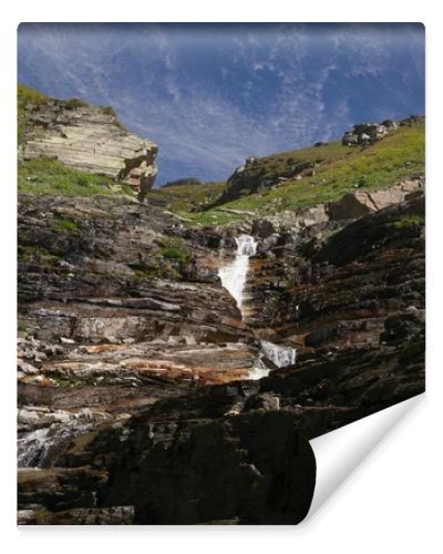 beautiful waterfall on scenic rocks in Indian Himalayas, Rohtang Pass 