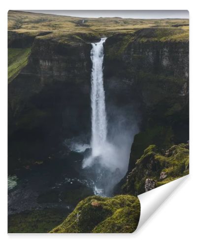 aerial view of dramatic Haifoss waterfall in Iceland