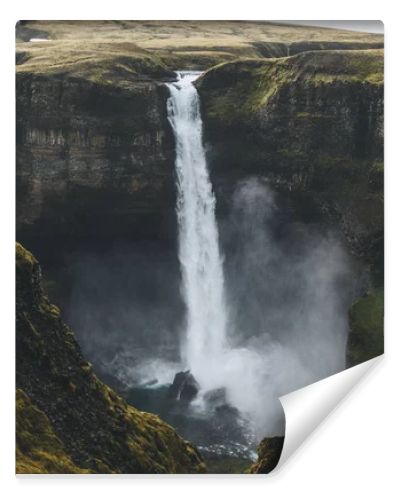 aerial view of icelandic landscape with beautiful Haifoss waterfall