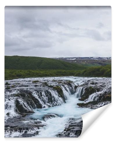 aerial view of beautiful Bruarfoss waterfall on Bruara river in Iceland