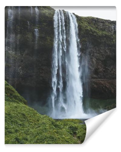 scenic view of landscape with Seljalandsfoss waterfall in highlands in Iceland 