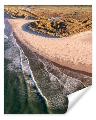 Aerial of the Beautiful Blue Flag Beach, Killahoey Strand near Dunfanaghy, Donegal, Ireland