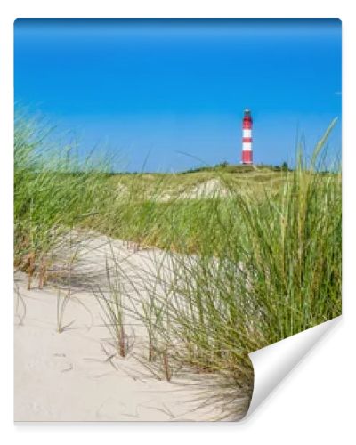 Beautiful dune landscape with traditional lighthouse at North Sea