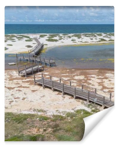 Coastal Wetland Landscape With Wooden Walkway And Sand Dunes in Mari Ermi Cabras