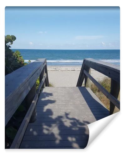 Wooden Boardwalk Path Leading to Sandy Beach and Atlantic Ocean