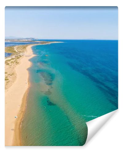 Aerial drone view of Halikounas Beach and Lake Korission, Corfu island, Ionian Sea, Greece