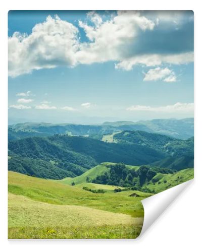 Summer mountains green grass and blue sky landscape