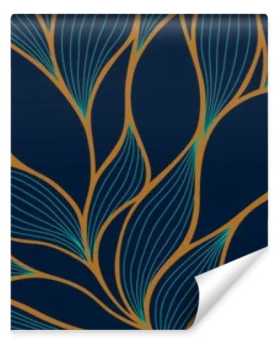 Luxury floral pattern with hand drawn leaves. Elegant astract background in minimalistic linear style. Trendy line art design element. Vector illustration.