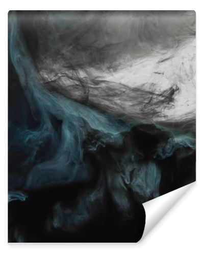 full frame image of mixing of light gray, turquoise and black paints splashes in water isolated on gray