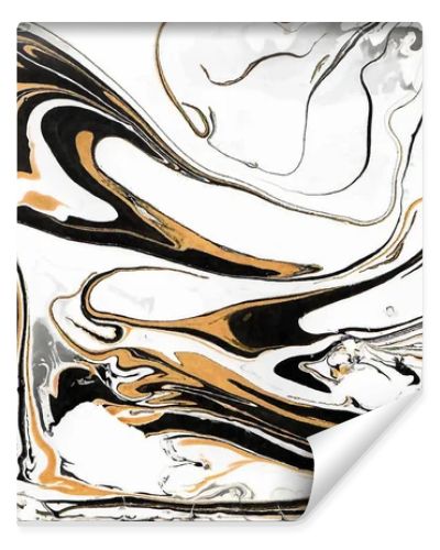 Marbled abstract design in black-white-golden colors rectangular composition