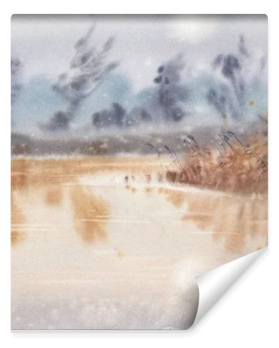 Landscape background. Trendy minimalist watercolor art illustrations. Original nature painting with acrylic paints. 