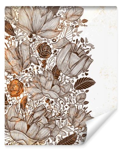 Stylish floral background, hand drawn retro flowers