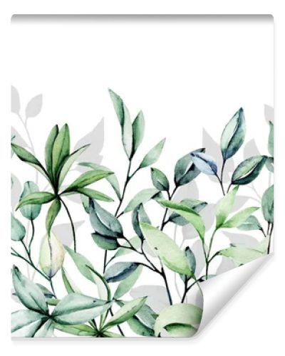 Floral frame border with watercolor leaves and plants