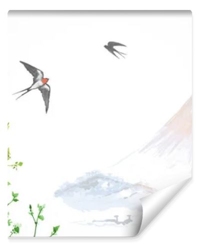 traditional Chinese style banner with swallows, vector illustration