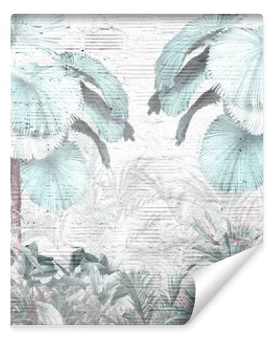 Tropical leaves and Trees Wallpaper design - 3D illustration