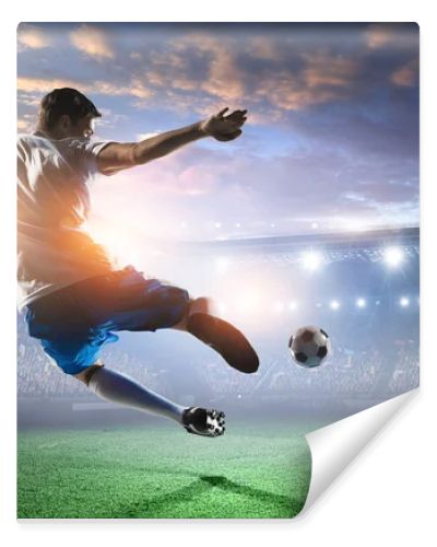 Soccer player on stadium in action. Mixed media