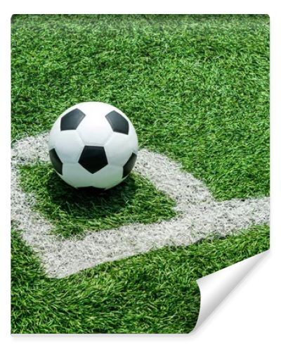 soccer Football on Corner kick line of ball and a soccer field , football field , background texture