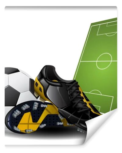 Vector illustration of soccer boots and ball. Football Background