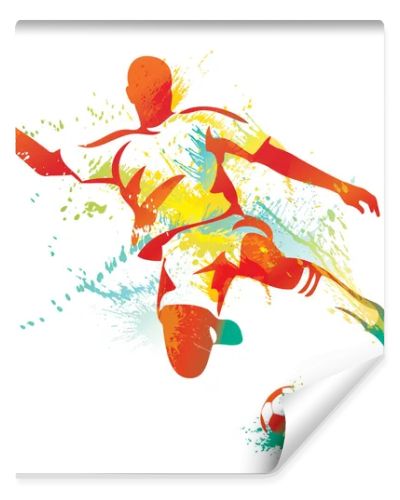 Soccer player kicks the ball. Vector illustration.