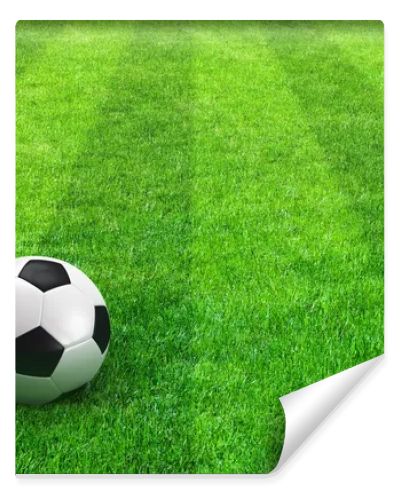 Green striped football field with soccer ball