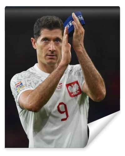 Poland's Robert Lewandowski Applauds the travelling supporters during the UEFA Nations League Group A4 match between Wales vs Poland at Cardiff City Stadium, Cardiff, United Kingdom, 25th September 202