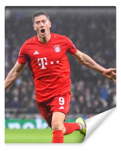 LONDON, ENGLAND - OCTOBER 1, 2019: Robert Lewandowski of Bayern celebrates after his first goal scored during the 2019/20 UEFA Champions League Group B game between Tottenham Hotspur FC (England) and Bayern Munchen (Germany) at Tottenham Hotspur Stad