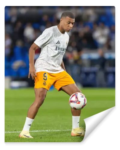 San Sebastian, Spain - September 14, 2024: League match between Real Sociedad and Real Madrid, played in San Sebastian. Kylian Mbappe with the ball. Real Madrid players.