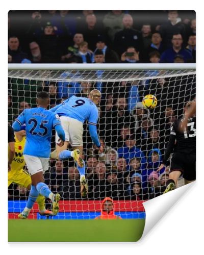 Erling Haaland  9 of Manchester City  scores but it is ruled out by VAR for offside during the Premier League match Manchester City vs Fulham at Etihad Stadium, Manchester, United Kingdom, 5th November 202