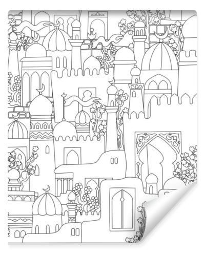 Vector east cartoon buildings seamless pattern